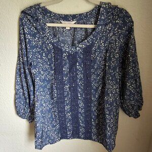 LC Lauren Conrad Light Blue Floral Lace 3/4 Sleeve Blouse Size Medium